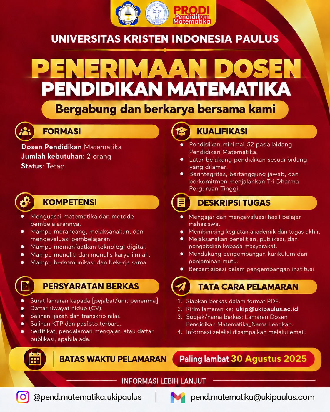 PENERIMAAN DOSEN PENDIDIKAN MATEMATIKA UNIVERSITAS
